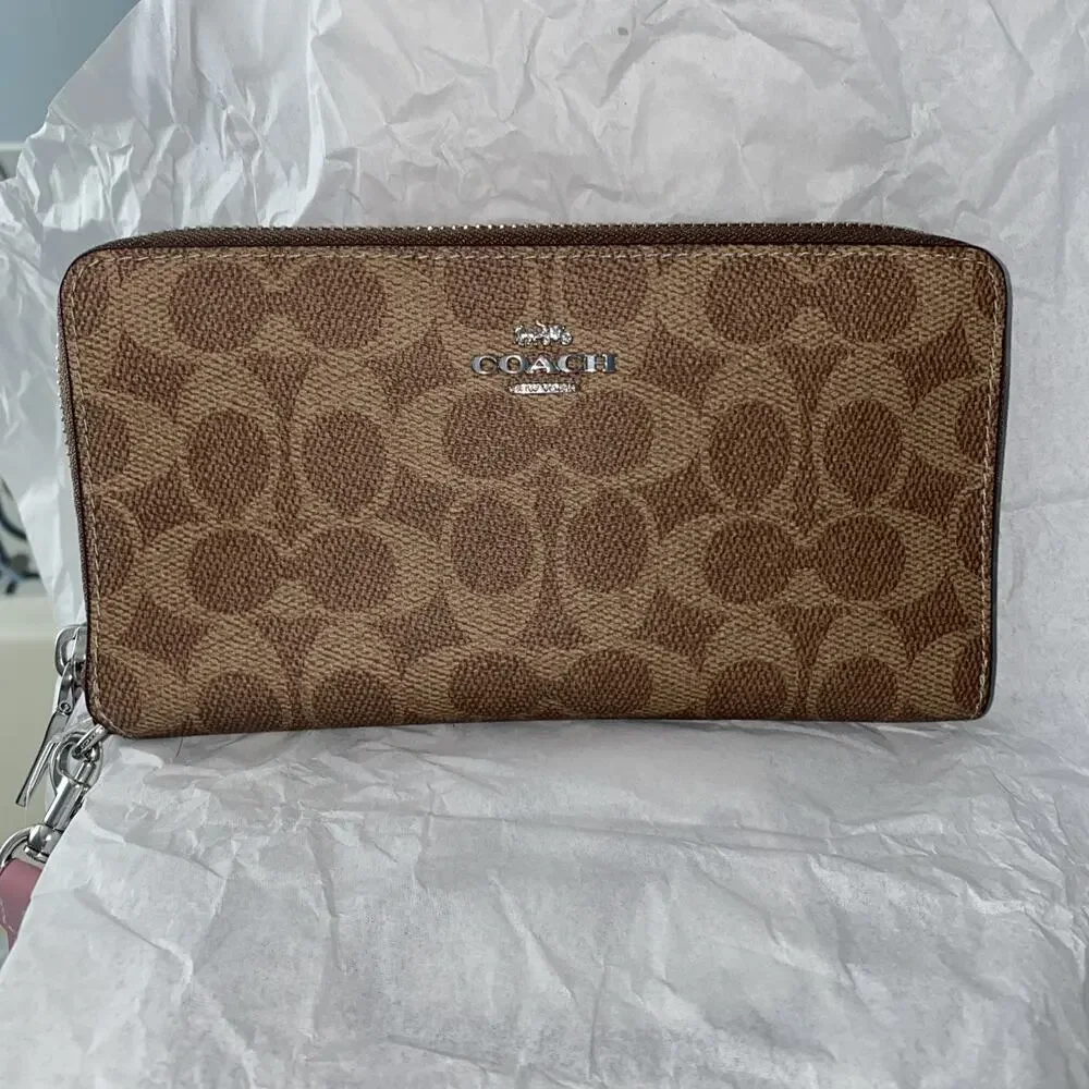 Coach Long Zip Around Wallet With Detachable Card Case In Signature Canvas